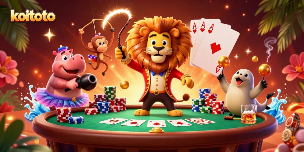 Koitoto mengadu keberuntungan di meja poker dengan karakter hewan lucu di kasino.