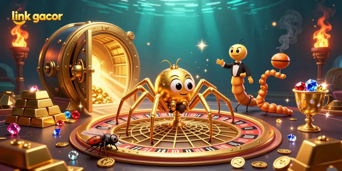 Spin the "link gacor" roulette wheel with a vibrant golden web and thrilling bets.