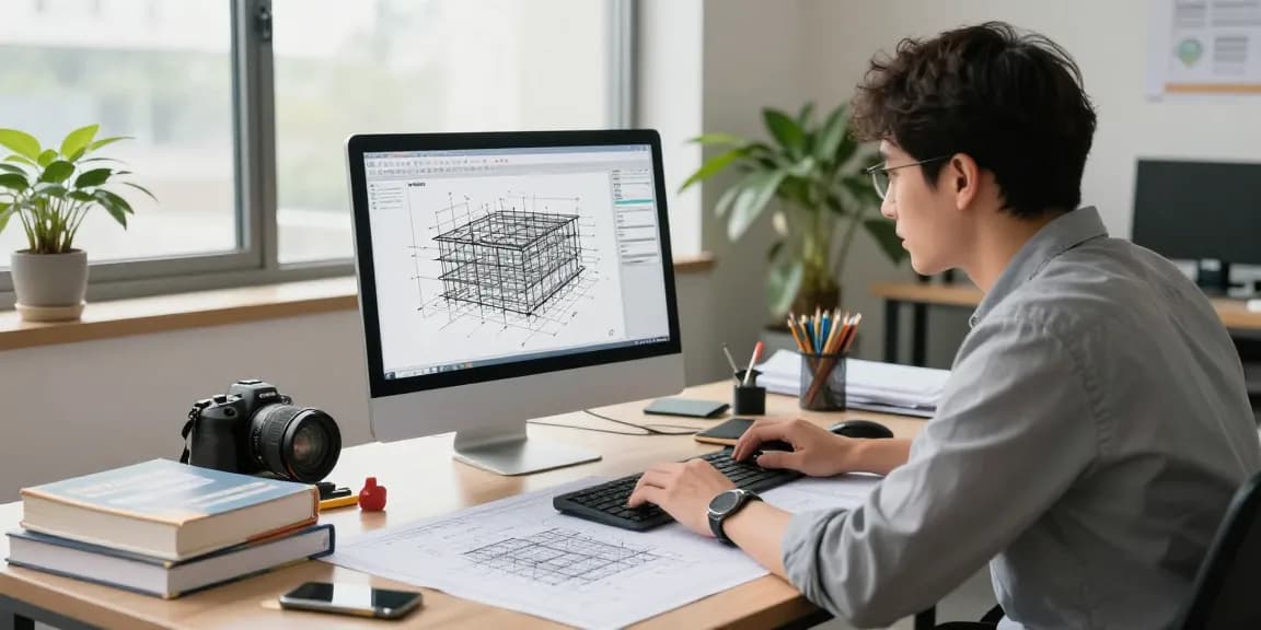 Expert conducting a structural integrity assessment in Missouri, analyzing building reports and engineering diagrams in a modern workspace.