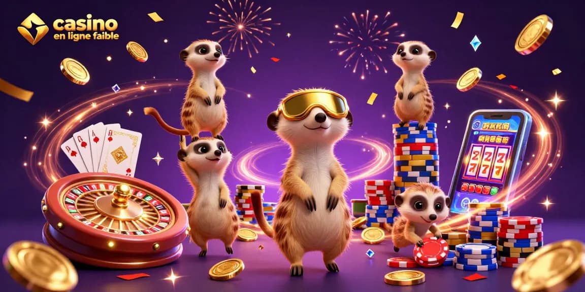 Jouez à des jeux captivants au casino en ligne fiable avec une illustration dynamique de suricates animés.