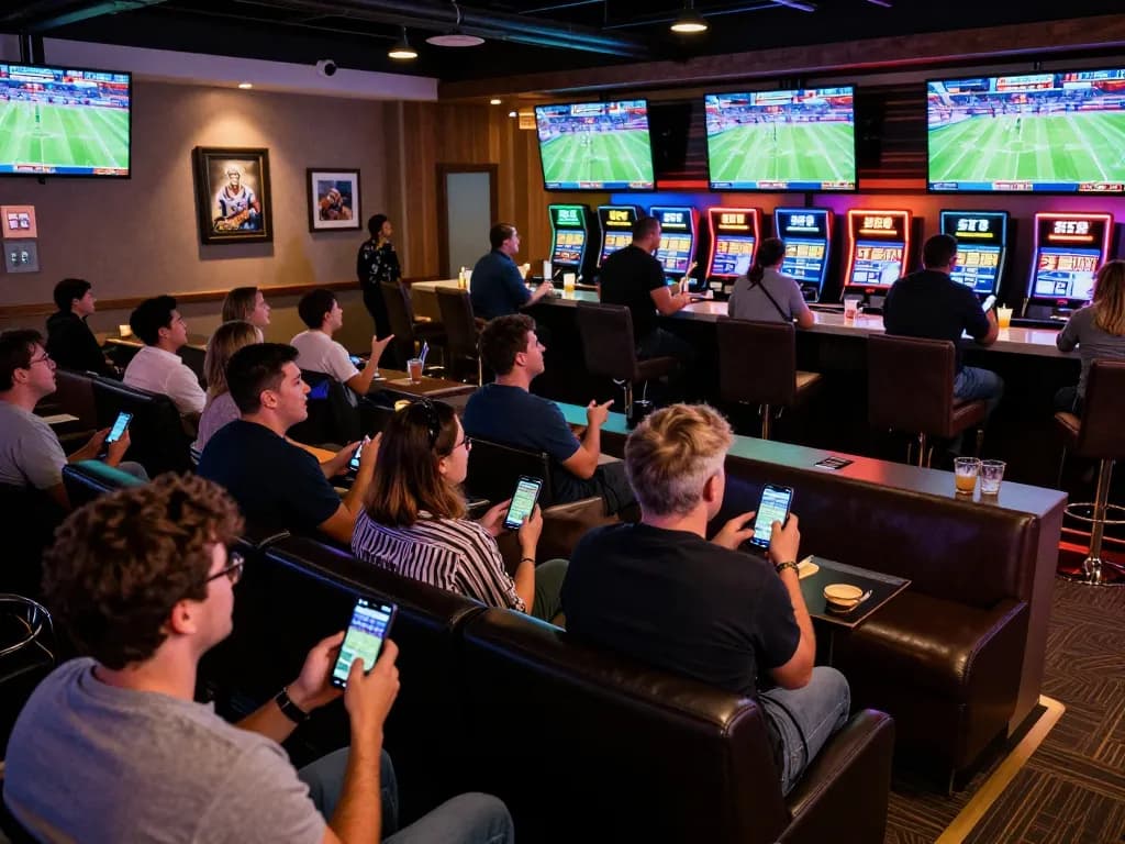 Cakhia sports betting lounge where fans engage with live matches and mobile betting.