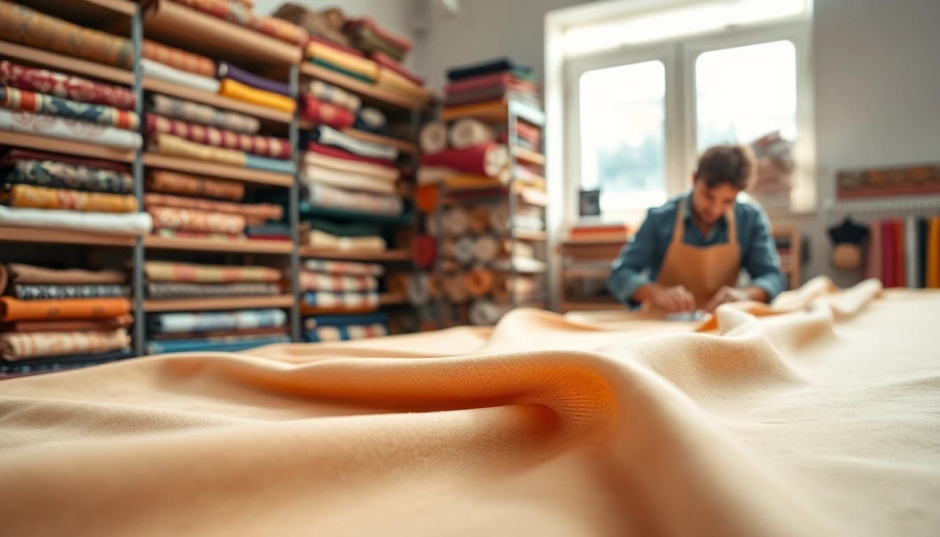 Viscose fabric being skillfully cut in a colorful textile studio.
