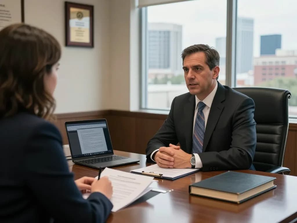 Experienced Orlando personal injury lawyer meeting with a client in a welcoming office.