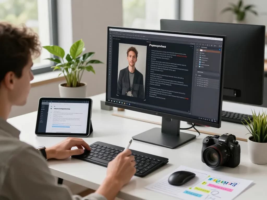 AI image to prompt ai generation in a sleek workspace, focusing on innovative technology.