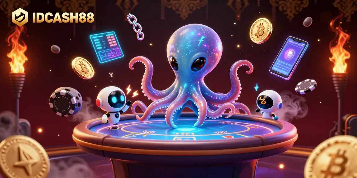 Join the thrilling gaming experience at IDCASH88 with exciting poker action and vibrant crypto elements.