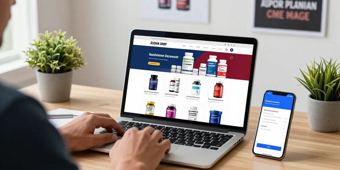 Person shopping at Astera Shop for lab-tested steroids in a modern workspace.