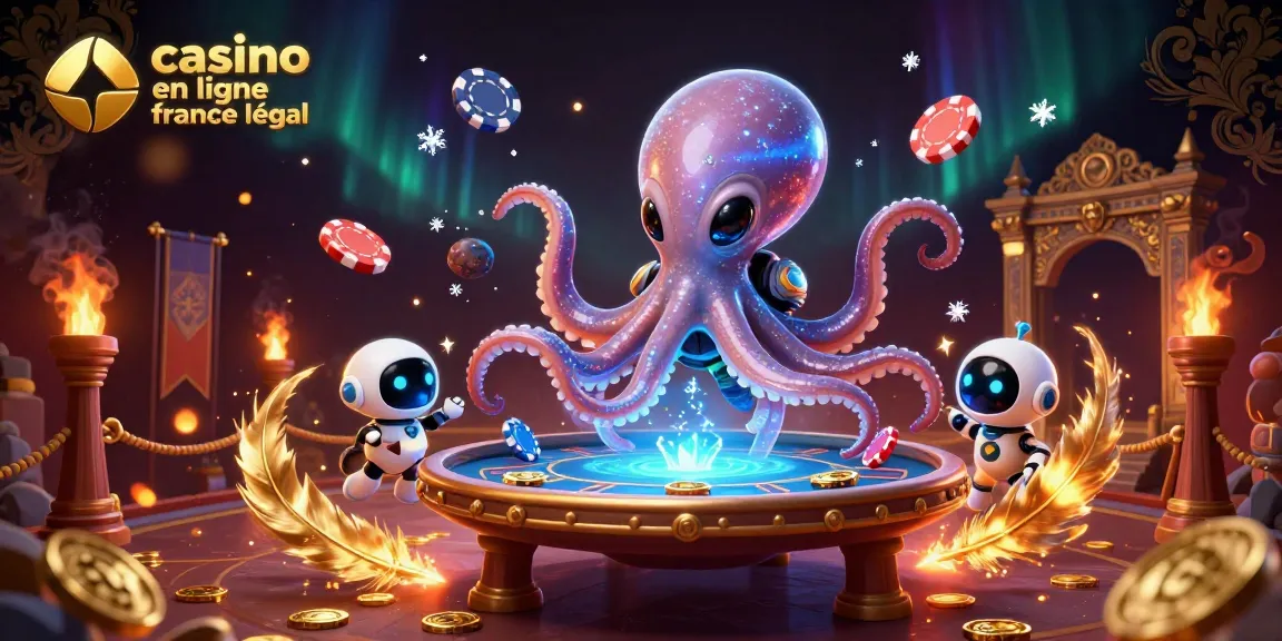 Jouer au casino en ligne France légal avec une illustration d'un octopus extraterrestre et une table de poker holographique.