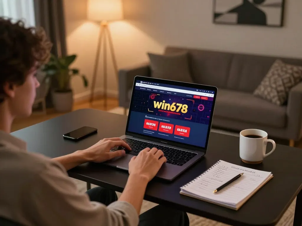 Experience the thrill of online gambling with win678 on a cozy home setup, highlighting engaging gameplay.