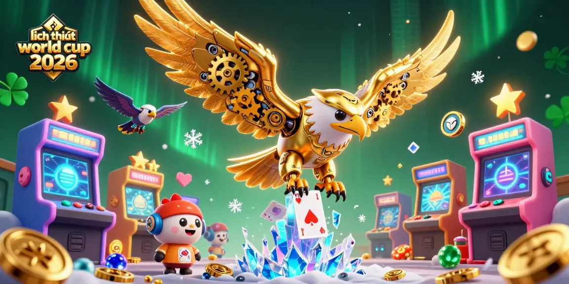 Immerse in the thrilling action of lịch thi đấu world cup 2026, showcasing vibrant 3D gambling elements and a dynamic eagle.