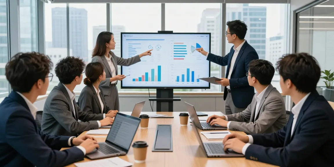 Dynamic meeting showcasing companies collaborating on strategies in a modern office