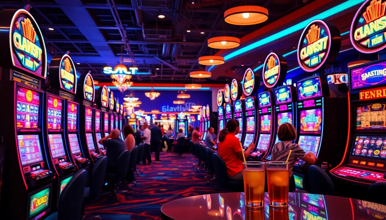 Slot777 machines attracting enthusiastic players with vibrant colors dan a dynamic atmosphere.