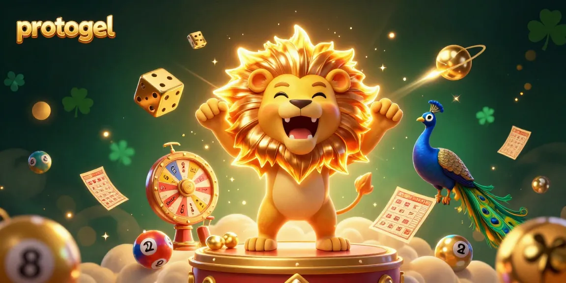 Play luck with protogel's exciting lottery scene featuring golden dice and vibrant games.