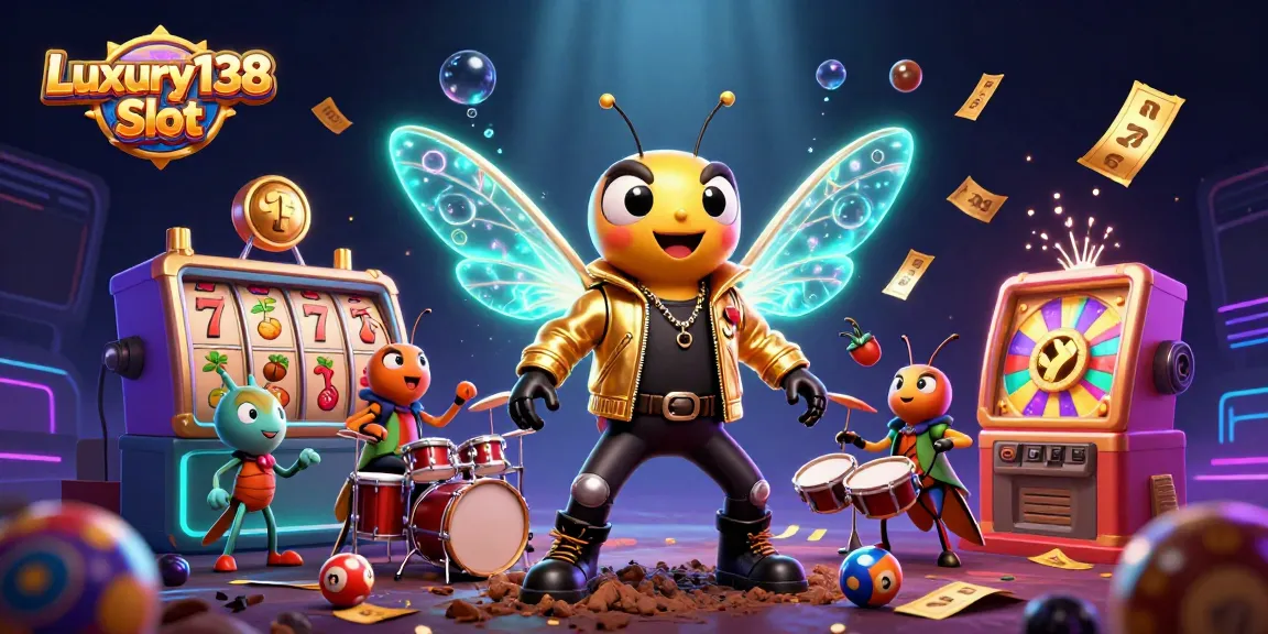 Experience the excitement of Luxury138 Slot with vibrant visuals of slot games and animated characters.