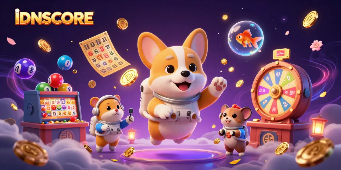 IDNSCORE players enjoy high winning chances with vibrant gaming elements in a virtual casino scene.