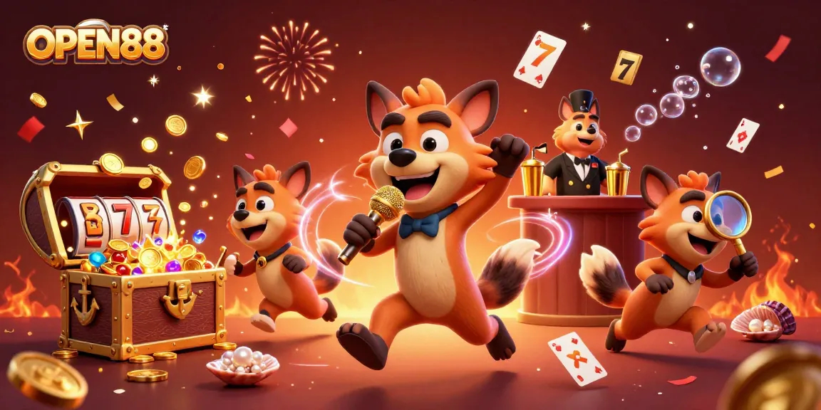 Experience the thrill at OPEN88 with a vibrant casino atmosphere featuring 3D hyenas.