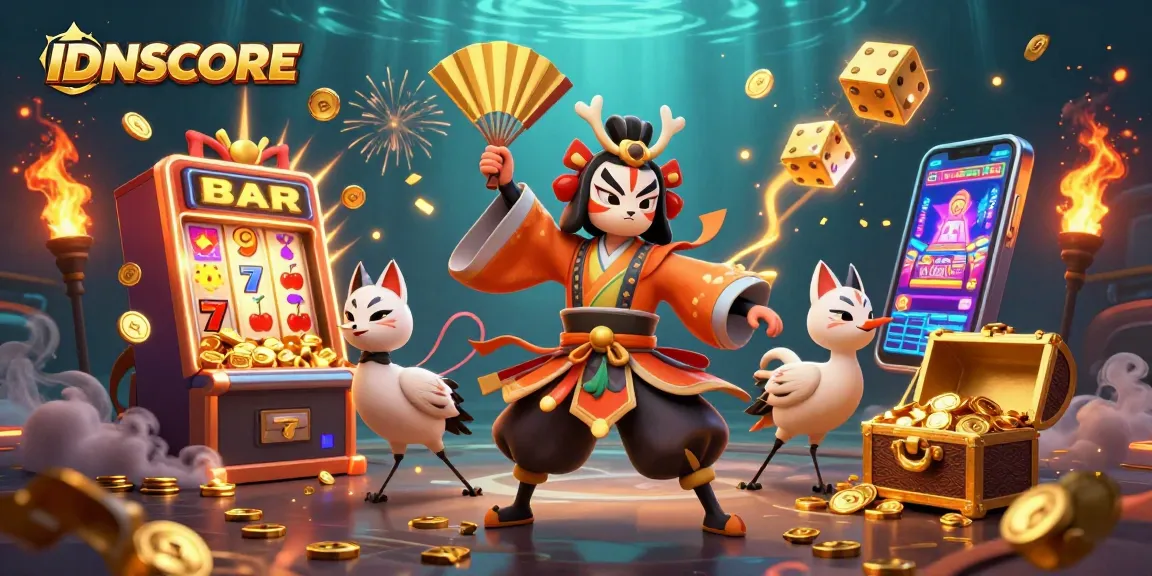 Experience gaming with IDNSCORE's thrilling casino atmosphere and colorful slot elements.