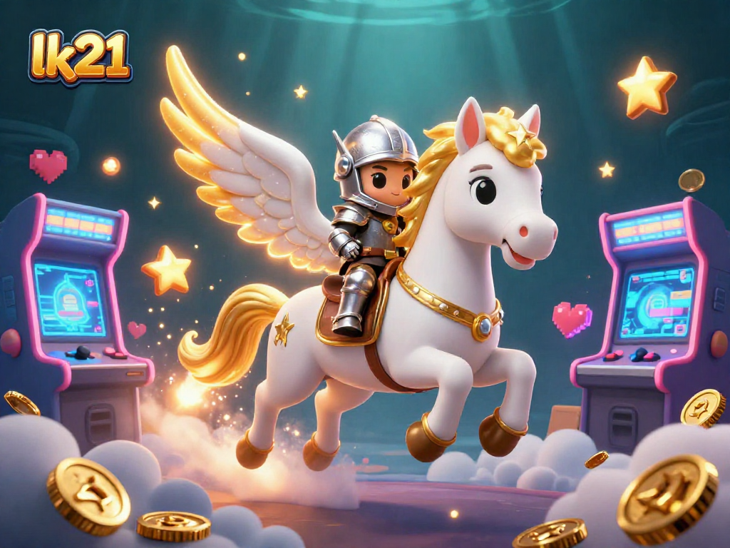 Bet on fun with lk21 as a celestial knight rides through a vibrant casino world.