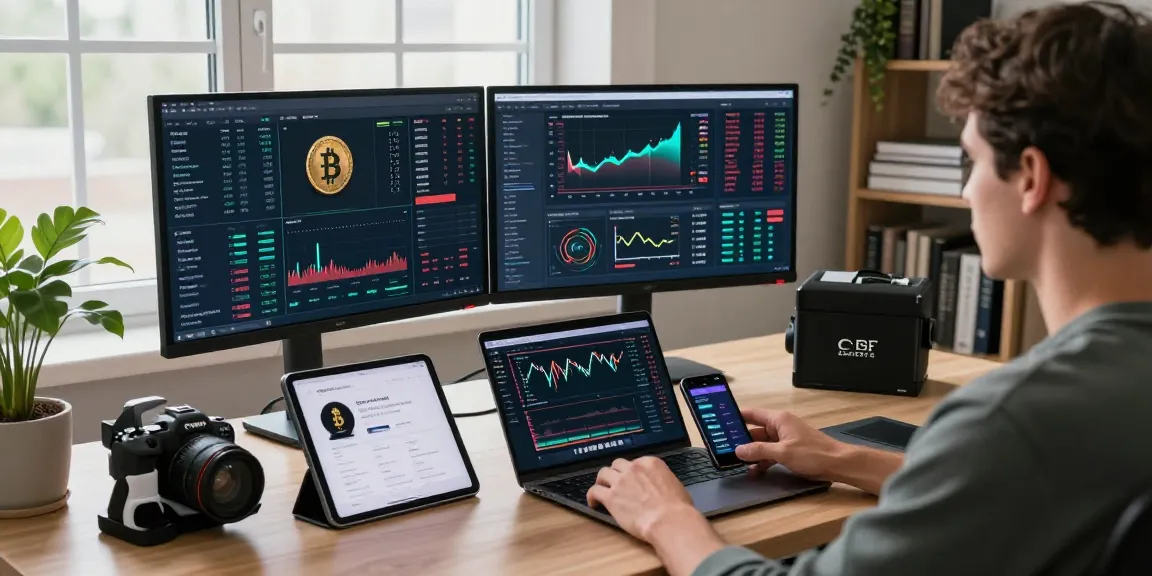 Cricbet decentralized trading setup showcasing cryptocurrency analytics, digital wallet management, and educational blockchain materials in an innovative tech workspace.