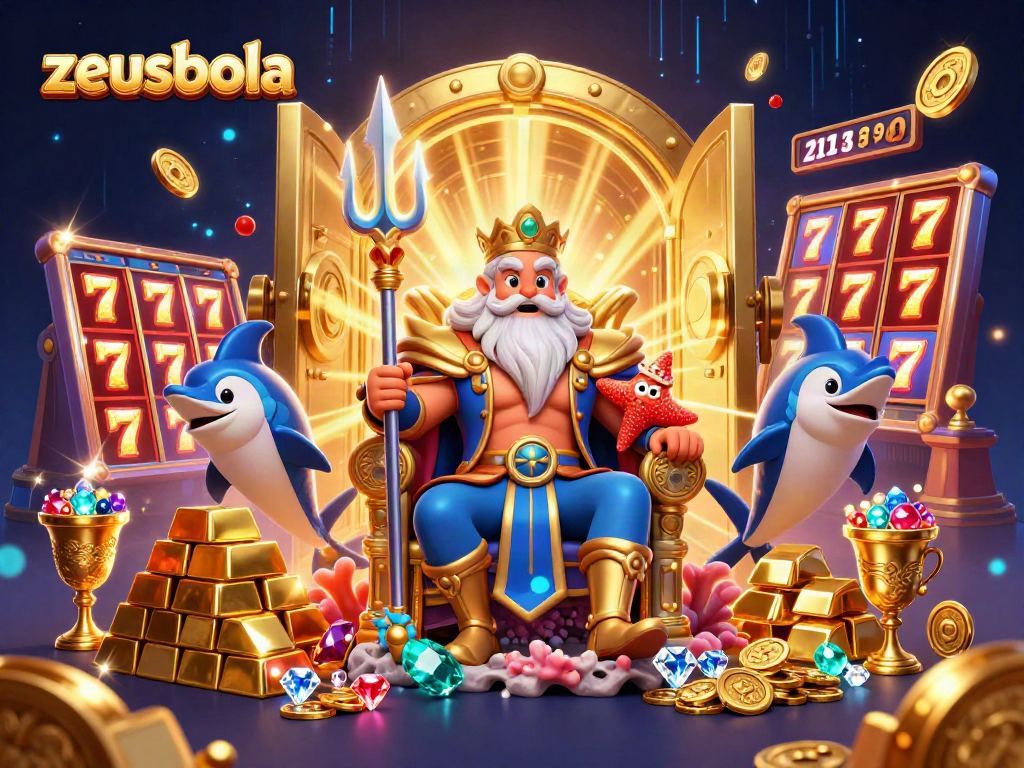 Experience the thrill of zeusbola with Neptune and treasures in a vibrant casino scene.
