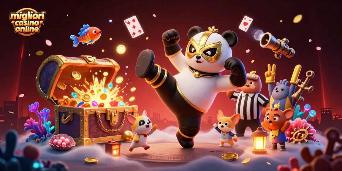 Migliori casino online: Esplora la magia dei giochi con panda campione e referee chihuahua in azione.