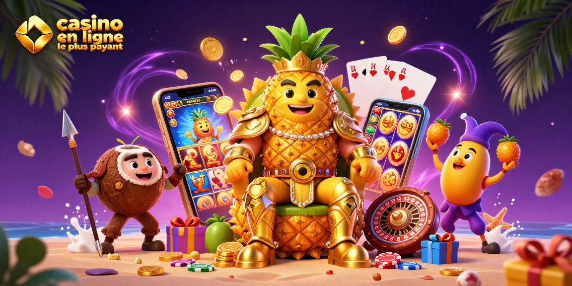 Découvrez le roi ananas et ses gardes sur l'illustration du casino en ligne le plus payant.