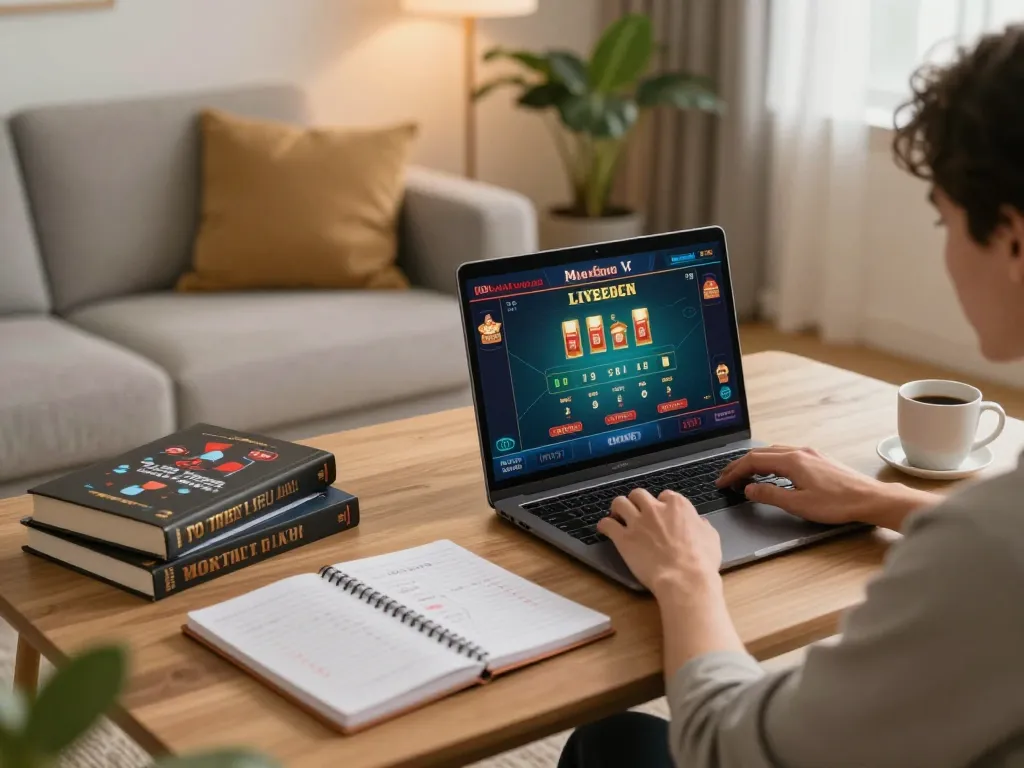 Engaging session on ledak338 online casino with live dealer game on laptop in a cozy setting.