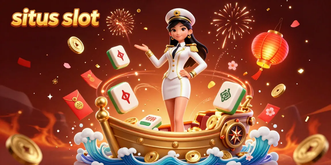 situs slot scene featuring a commanding Asian woman surrounded by golden coins, mahjong tiles, and festive elements.