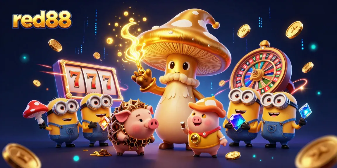Experience red888 casino magic with golden wizard and treasure-laden companions.