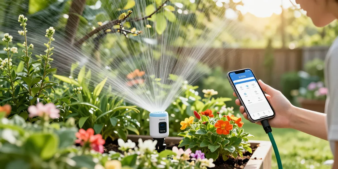 Using rainpoint automatic watering system to monitor plant moisture levels in a vibrant home garden.
