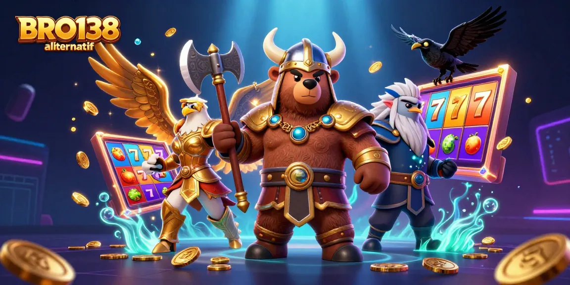 Experience thrilling wins with BRO138 alternatif as Viking characters battle for jackpots amidst vibrant slot reels.