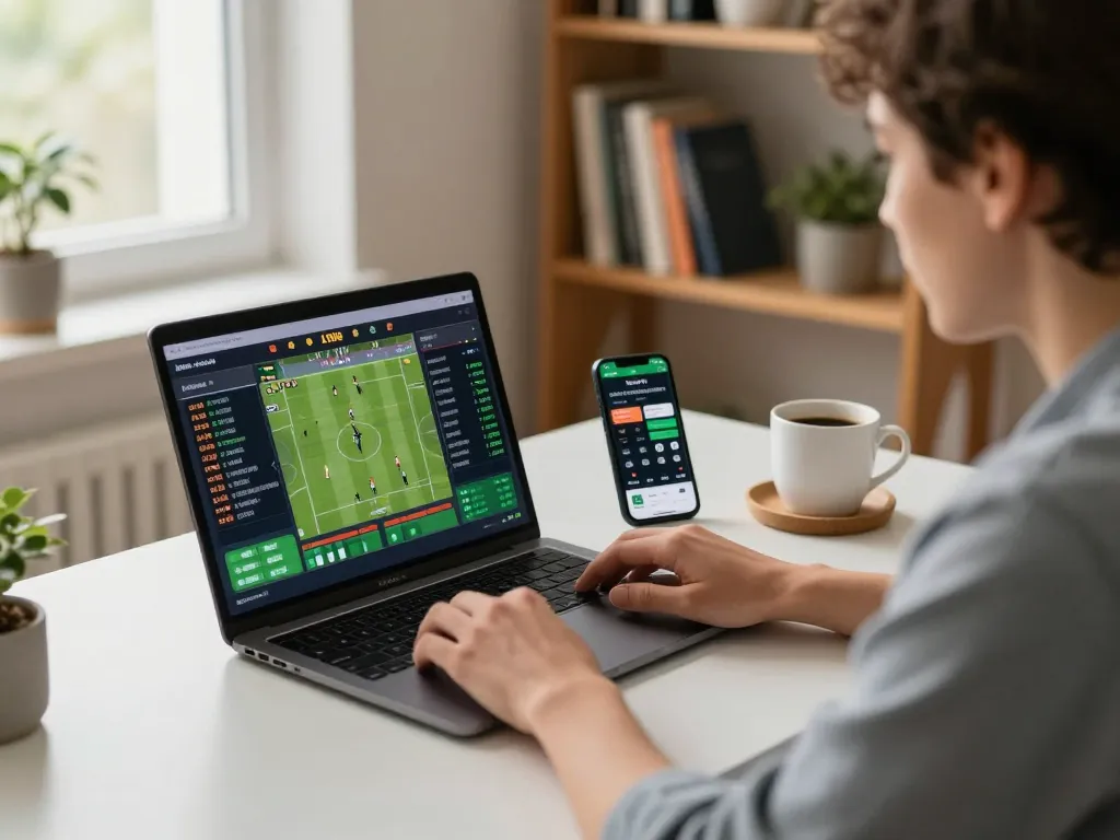 Engaging in online sports betting on vaobet with live odds displayed on laptop screen