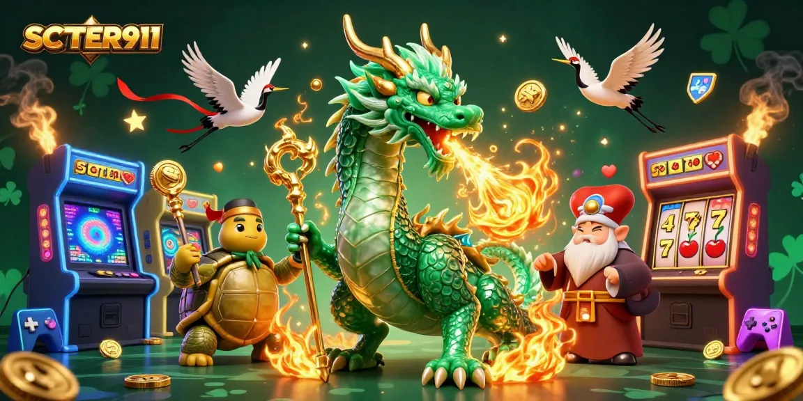 Join SCATTER911 in an enchanting 3D illustration featuring a jade dragon, golden coins, and slot reels.
