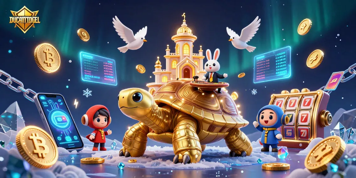 Experience DUCATITOGEL's exciting gambling world with vibrant 3D casino illustration featuring unique characters.