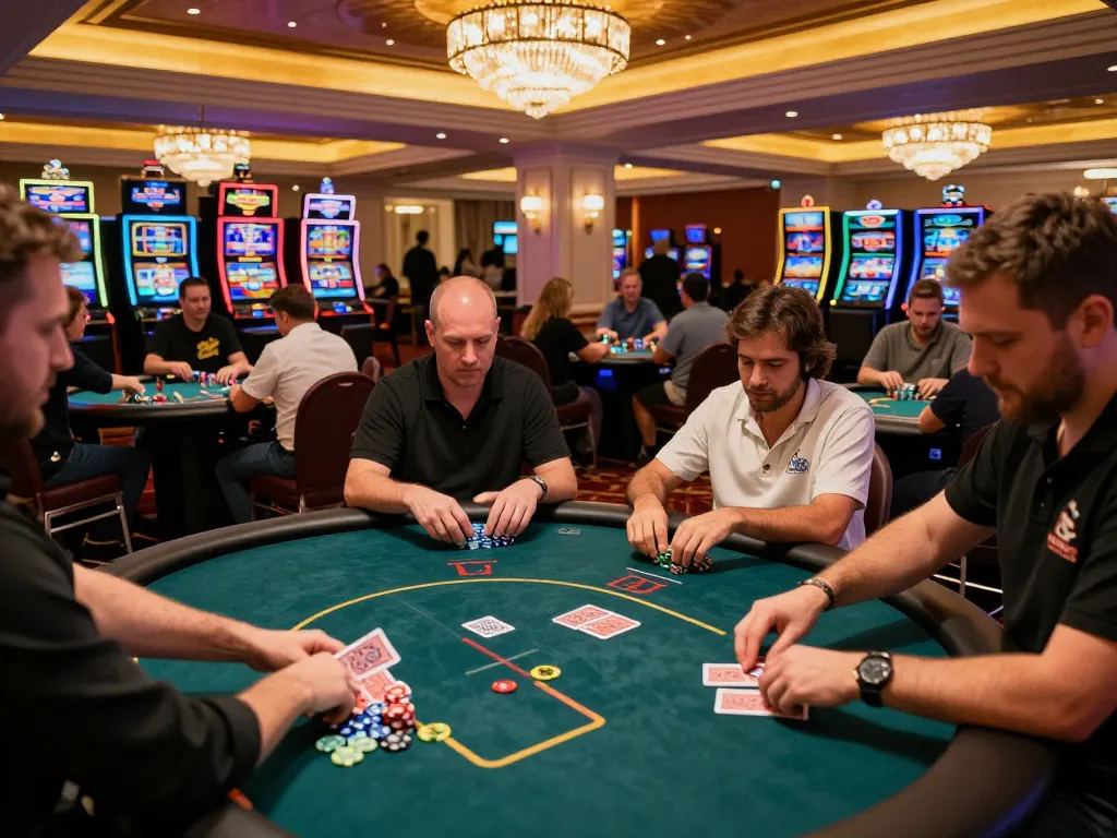 Players at MAX79 poker tables engage in strategic card gameplay under warm casino lights