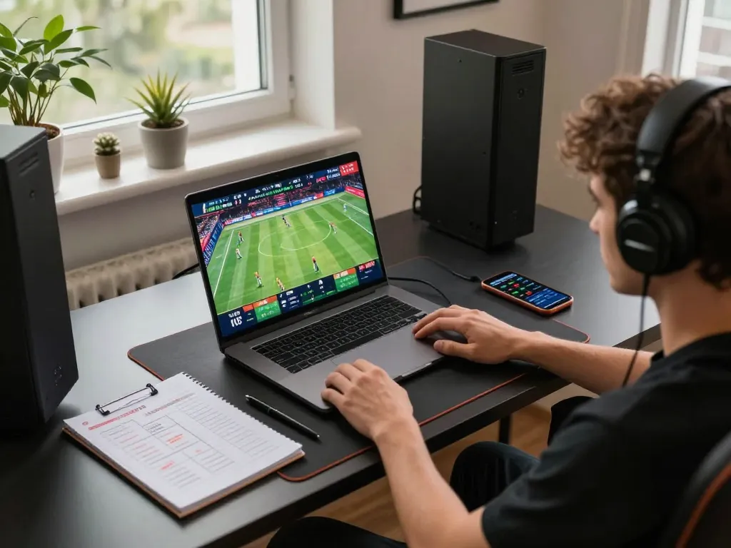 Engaging in sports betting on uk88 with an interactive laptop setup and betting strategies