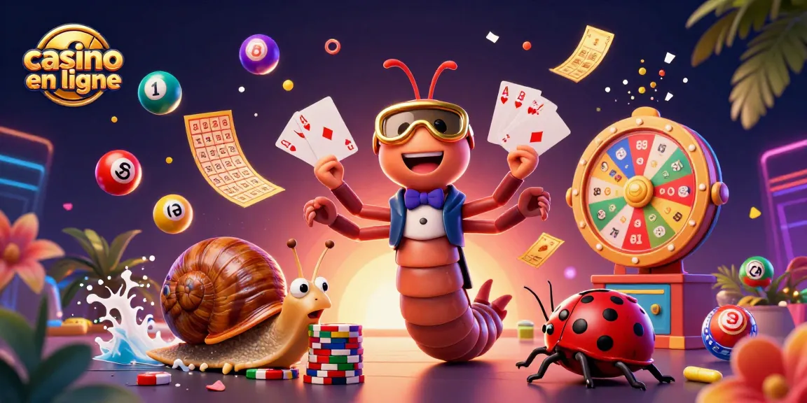 Jouez au casino en ligne avec des personnages animés, des cartes à jouer et des éléments colorés.