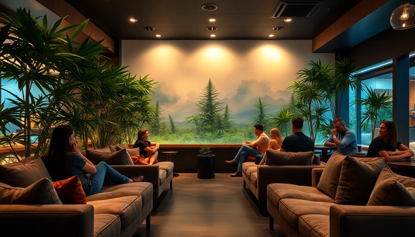 Experience the ambiance of Clubs Cannabis Lloret De Mar with relaxed patrons in a stylish lounge setting.