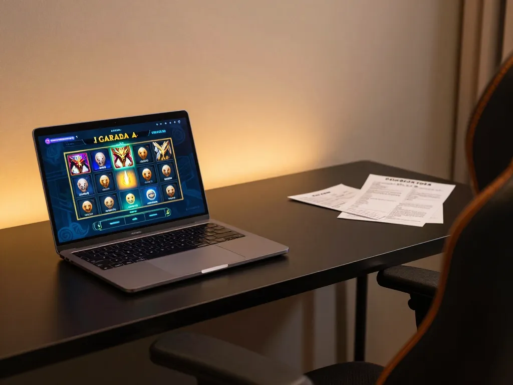 Engaging in garuda slot gameplay on a stylish laptop in a cozy online gaming setup.