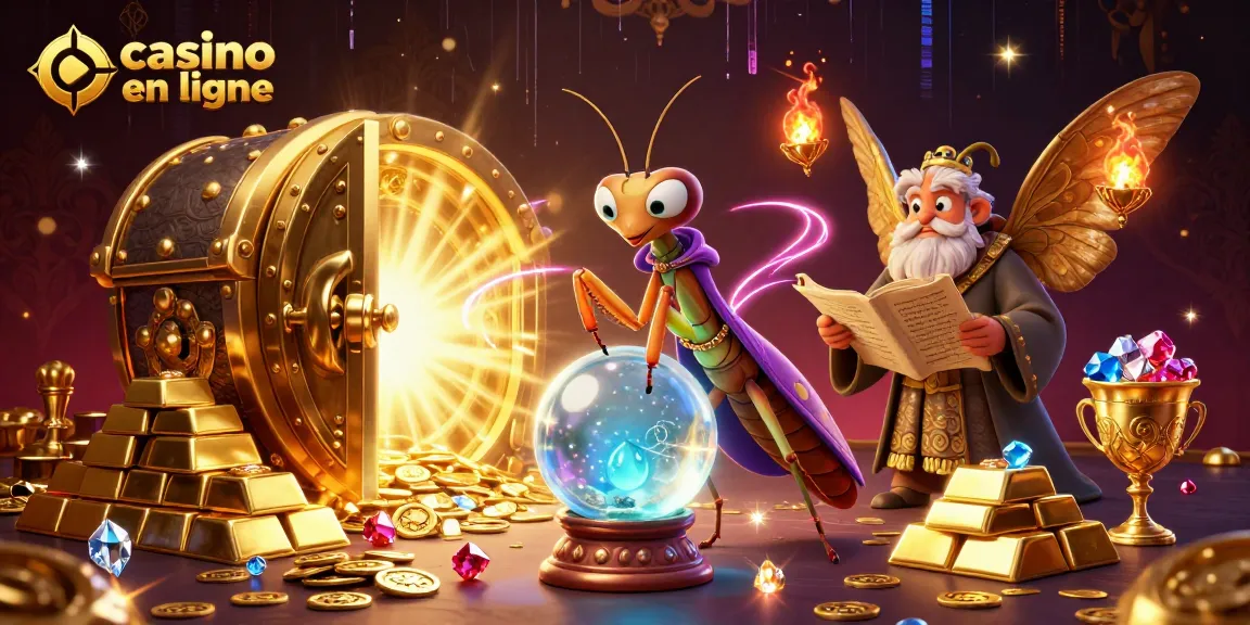 Jouez à des jeux de casino en ligne avec cette illustration captivante d'une mante fortune et une bibliothécaire mothe.