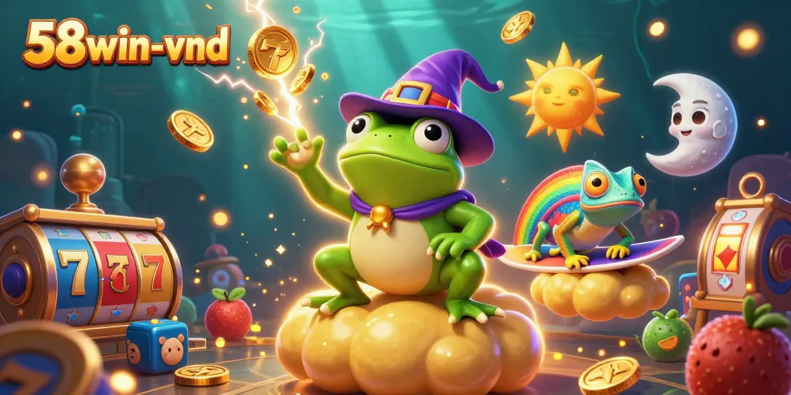 Experience the thrill of 58win-vnd as the storm wizard frog summons golden coins in a vibrant casino scene.