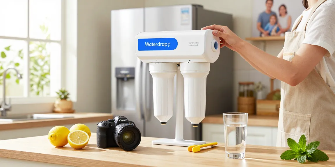 Installing the Waterdrop Plus EDR3RXD1 Replacement for Everydrop® Filter 3 in a bright, family kitchen.