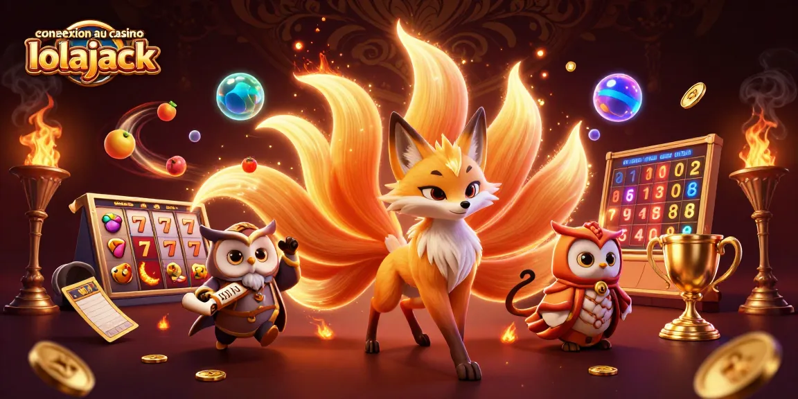 Connexion au casino lolajack : Illustrez le monde des machines à sous avec un renard à neuf queues et un hibou sage.