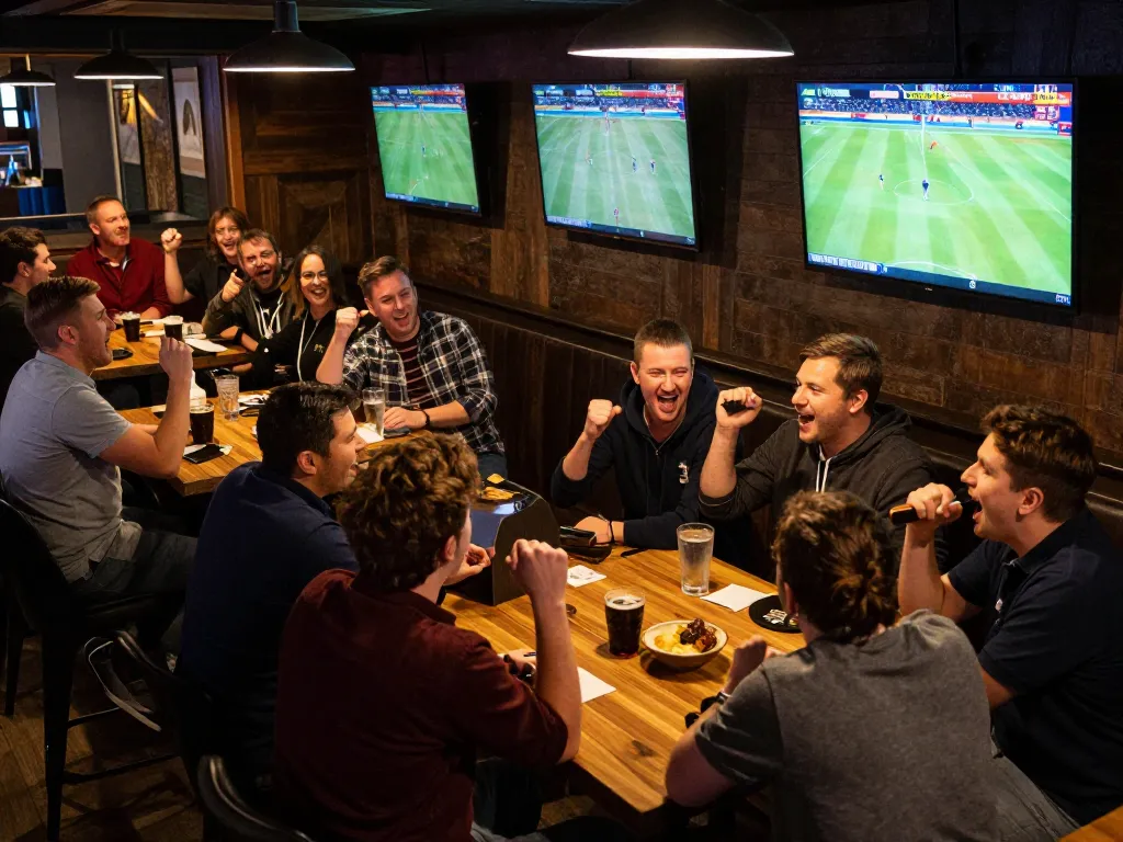Experience the excitement of sports betting at TG88 with friends in a lively bar setting