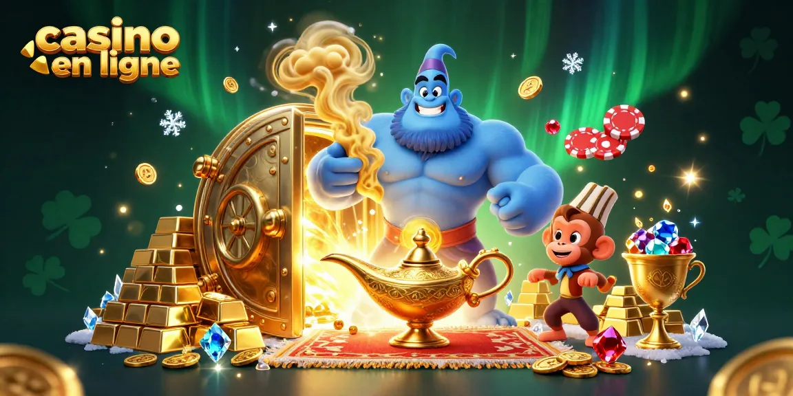 Le casino en ligne s'illumine avec un génie, un singe et un tapis volant remplis de jetons.