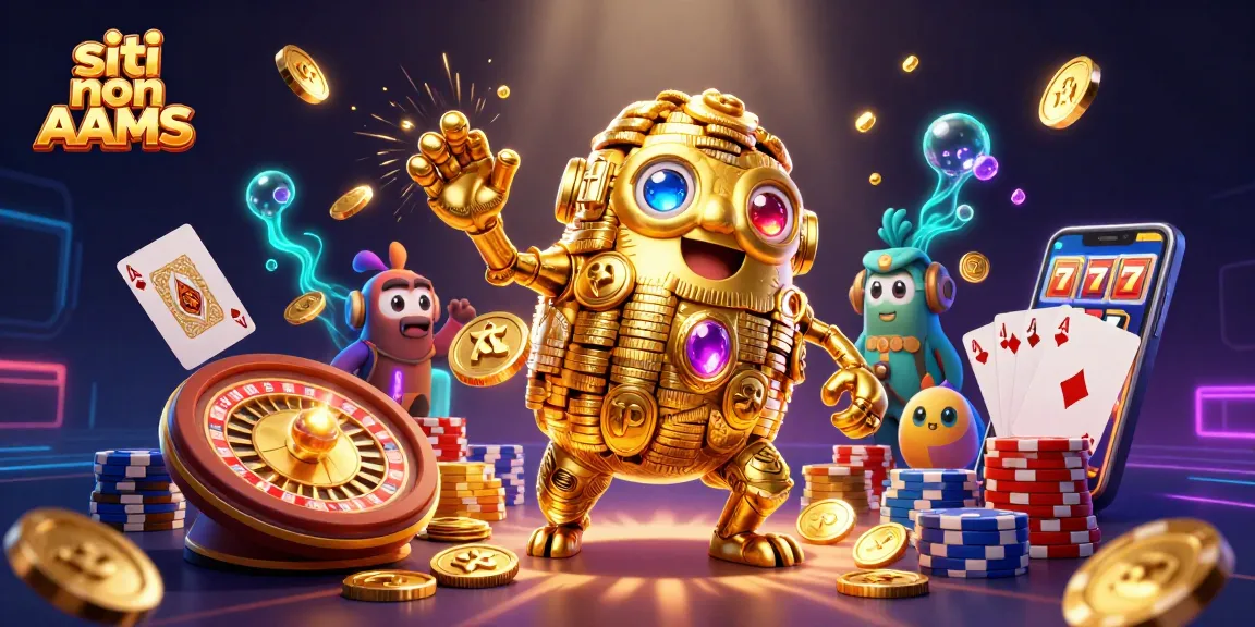 Scopri i siti non AAMS con il nostro golem d'oro che danza tra monete e simboli delle slot.