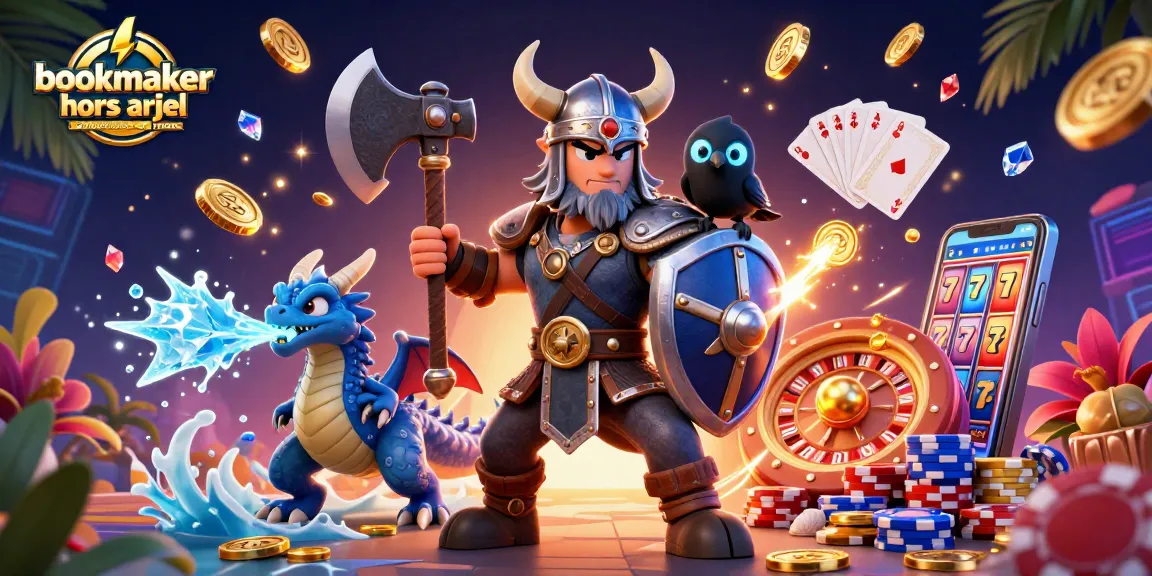 Visualisez bookmaker hors arjel autorisé en france avec un loup viking, un dragon et des pièces d'or.