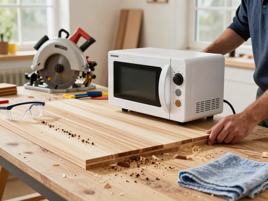 SHASHEL® microwave equipment in a bright workshop, treating wood infested with beetles.