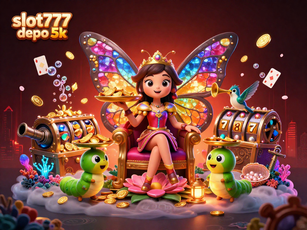 Experience the thrill of slot777 depo 5k with our immersive casino illustration showcasing vibrant creatures and treasures.