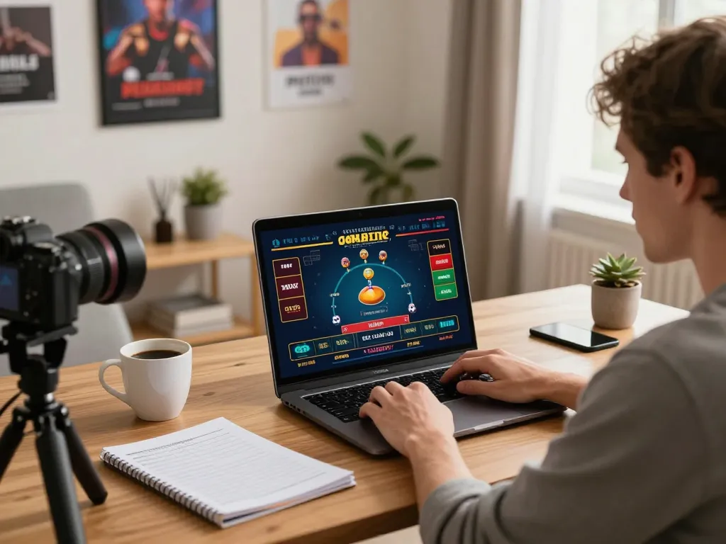 Player engaging with live dealer games on five88, showcasing strategic gameplay in a cozy home office.