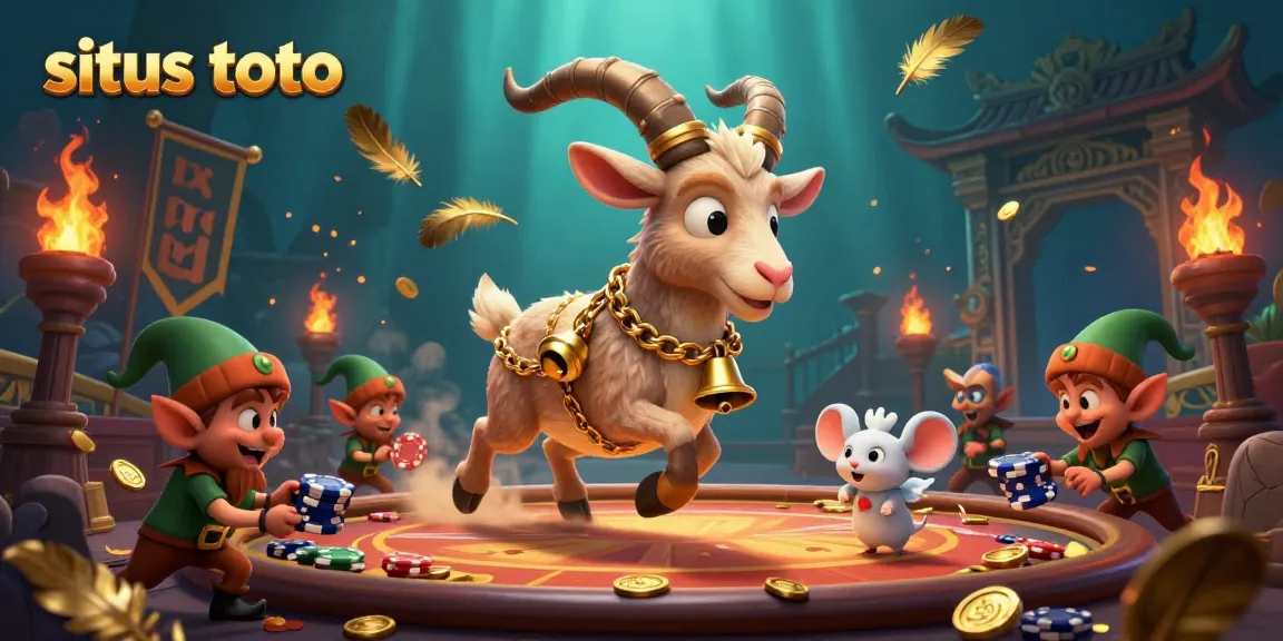 Situs toto themed illustration showcasing a lively casino scene with playful characters and vibrant gambling elements.
